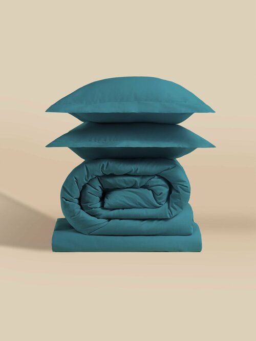 Simply B by Blue Sleep, Комплект 2 -х полуторного спального постельного белья для дома с сатином 1.5 сине-зеленый