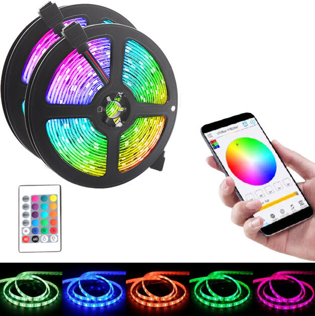 фото Лента светодиодная с подключением к телефону RGB 5 м с пультом управления, разноцветный