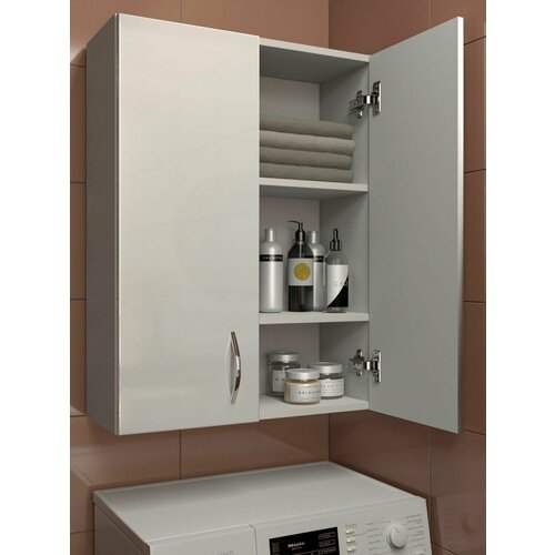 Шкаф для ванной 60х30х76 МДФ белый глянец / навесной / полка для ванной / шкаф для ванной комнаты / подвесной