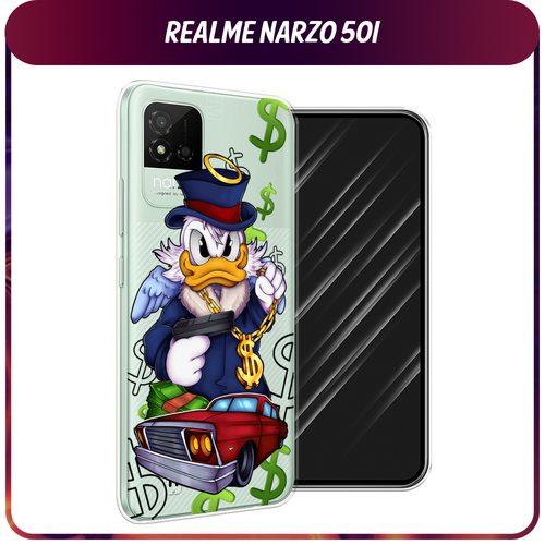 Силиконовый чехол на Realme Narzo 50i / Реалми Нарзо 50i Scrooge McDuck with a Gold Chain, прозрачный силиконовый чехол на realme narzo 50i реалми нарзо 50i черный карбон