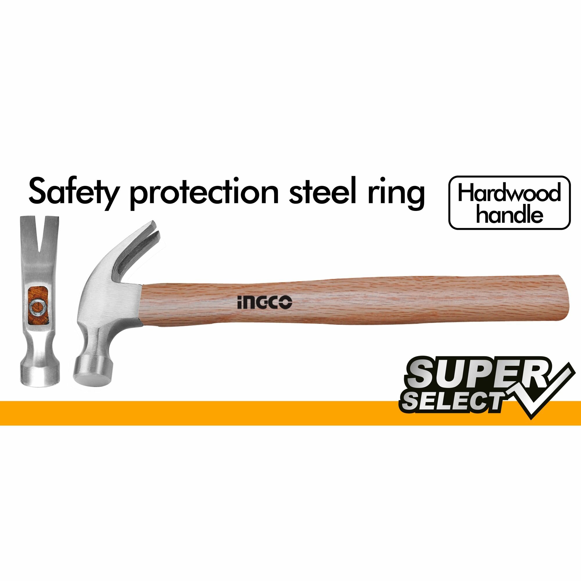 фото Молоток-гвоздодер деревянная ручка INGCO 220 гр