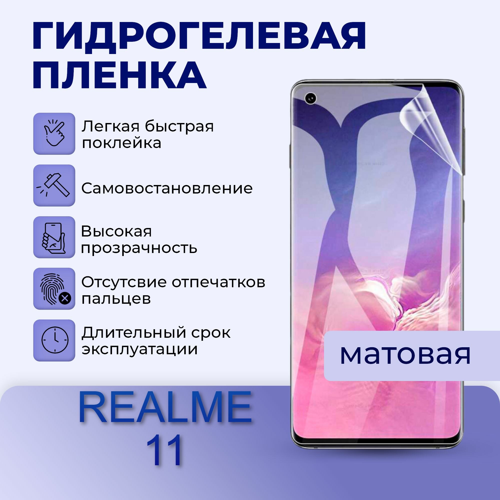 Комплект 2 штуки; Гидрогелевая пленка на экран для REALME 11 матовая