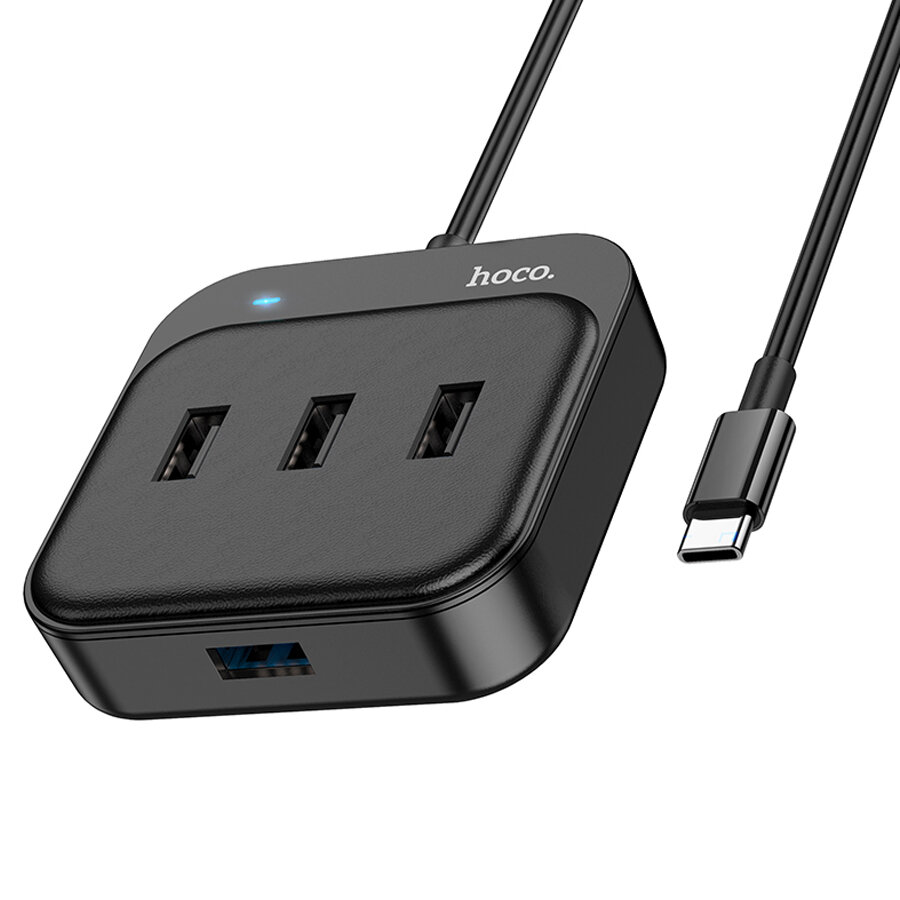 USB HUB разветвитель HOCO HB31 Easy 4 в 1 Type-C (m) - USB3.0 (f) + 3xUSB2.0 (f), 20 см, черный