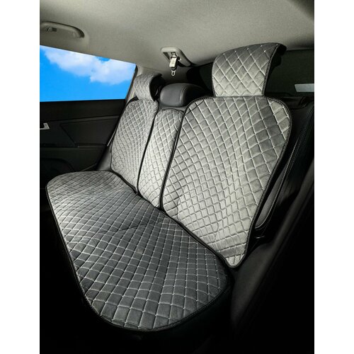 Накидки для Шевроле Тахо (2014 - 2021) внедорожник 5 дверей / Chevrolet Tahoe на задние сиденья G-Ultra, Велюр, Серый