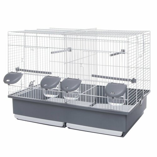 Клетка для двух птиц двухсекционная VOLTREGA 320 серо-белая 36х585х41см Испания 9765₽