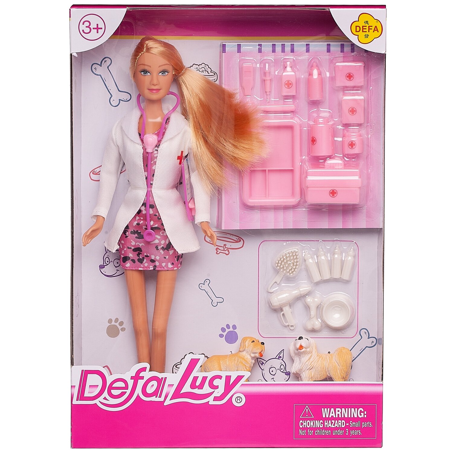 Кукла Defa Lucy Кукла-Ветеринар (девушка), в наборе с 2 собачками и игровыми предметами, высота куклы 29 см