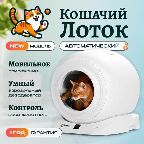 Умный автоматический лоток для кошек с бортом Cat Joy Smart Cat Litter Box + APP (AVA-CJCL-02) White