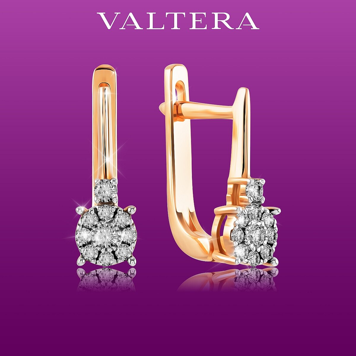 Серьги VALTERA, красное золото, 585 проба, бриллиант, размер 12.5 мм, длина 1.25 см, , красный, золотистый
