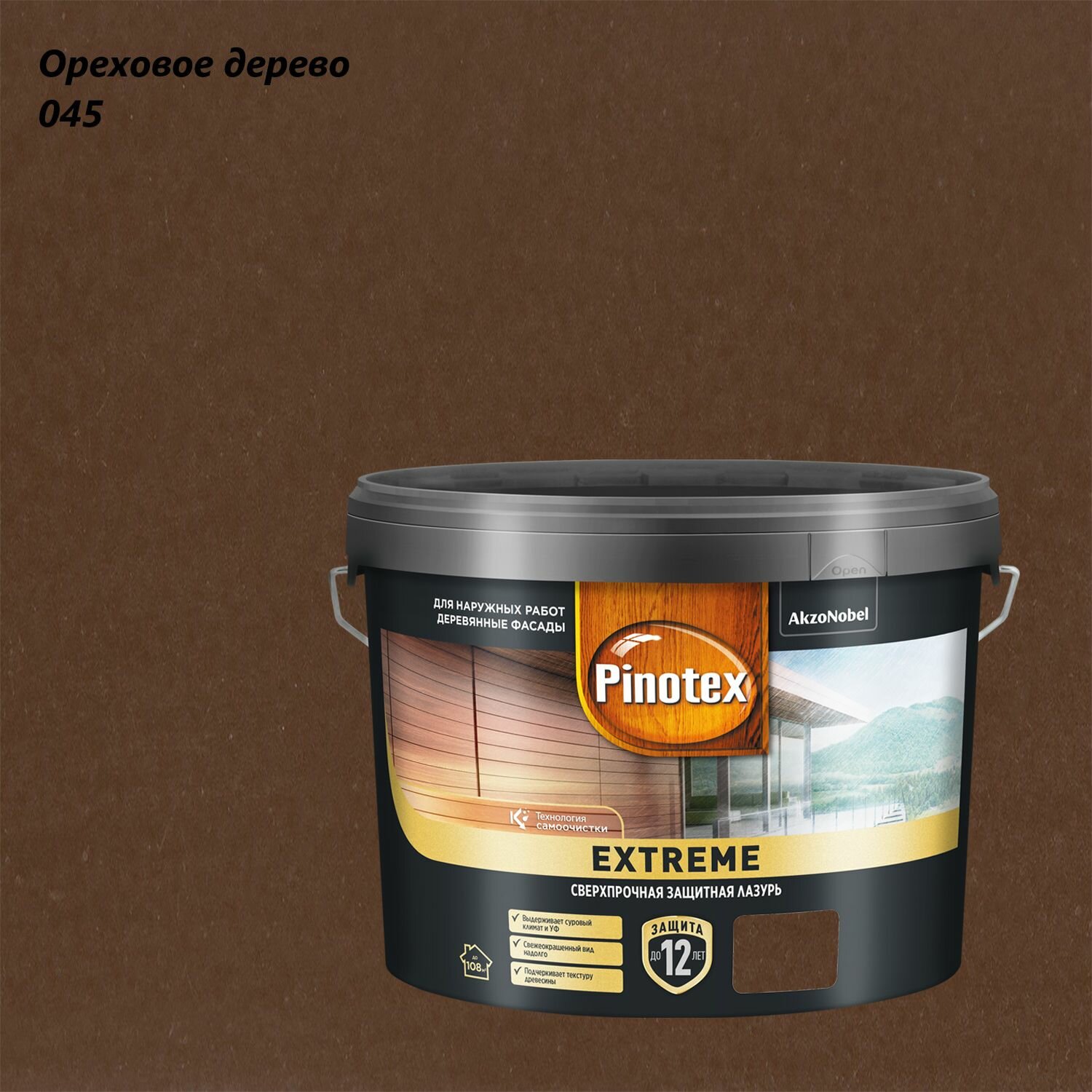 Защитно-декоративная лазурь для древесины Pinotex Extreme (9л) ореховое дерево 045