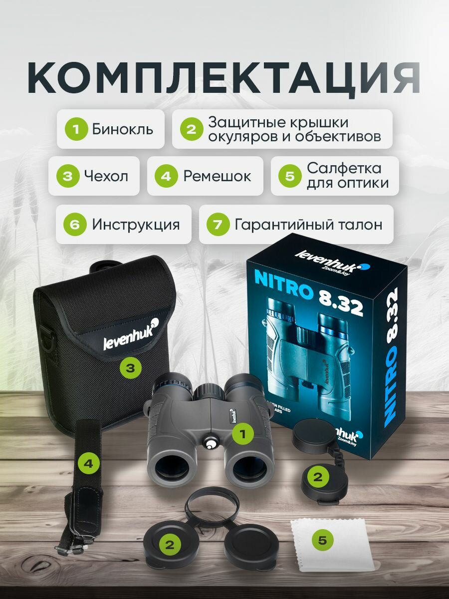 Levenhuk Nitro 8x32 Лёгкий, компактный бинокль для любой погоды — фото 1