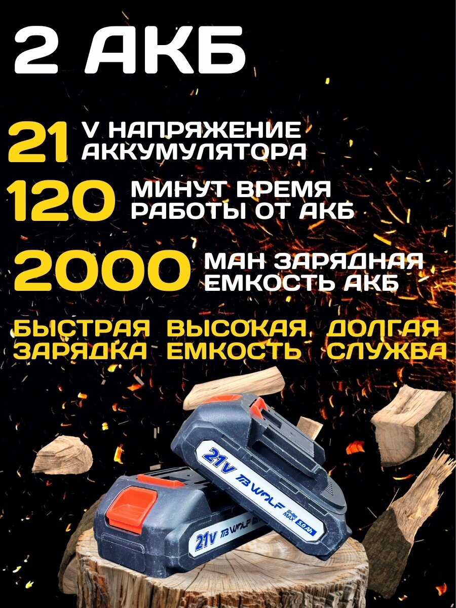 Пила цепная аккумуляторная 21V, с 2 аккумуляторами TIB WOLF мини пила, сучкорез аккумуляторная — фото 1