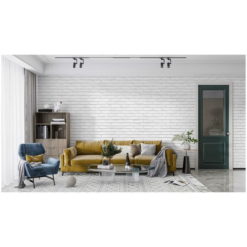 Фотообои на стену флизелиновые MOBI DECOR Белая кирпичная стена с рисунком кирпич в гостиную и кухню 500x270 см.