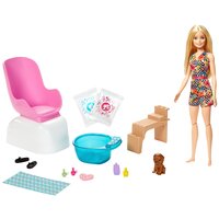 Игровой набор Barbie Mani-Pedi Spa Блондинка, GHN07 розовый