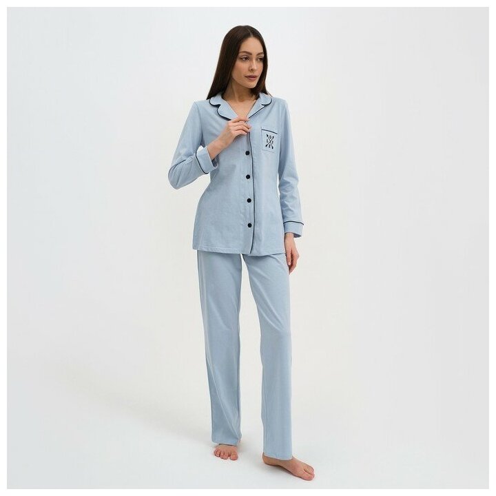 Пижама женская (рубашка и брюки) KAFTAN Love размер 40-42, цвет голубой (1 шт.) - фотография № 1