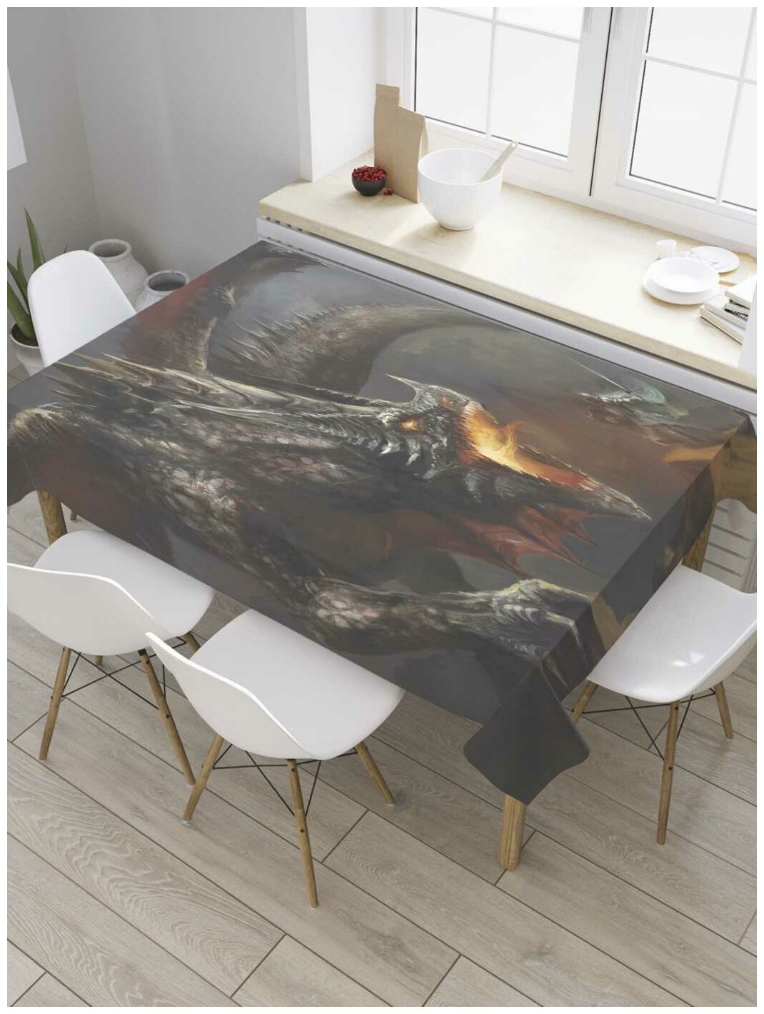 Скатерть прямоугольная JoyArty на кухонный стол "Поединок" из оксфорда, 120x145 см