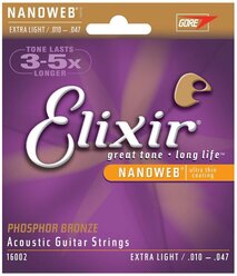 Elixir 16002 NanoWeb струны для акустической гитары Extra Light 10-47