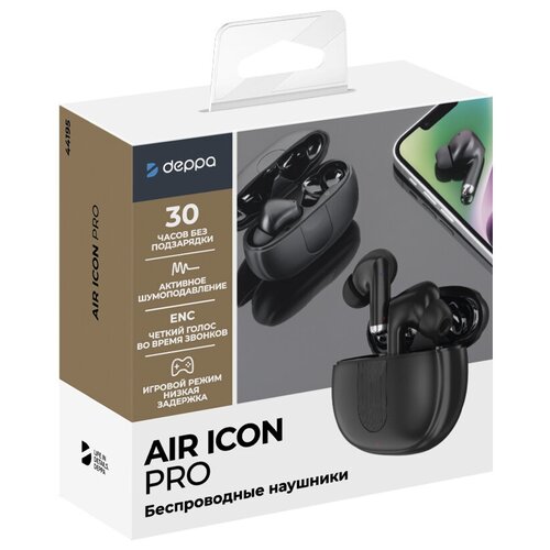 Беспроводные наушники с микрофоном Air Icon PRO TWS BT 52 400 мАч ЕNC активное шумоподавление черные 44195 202600₽