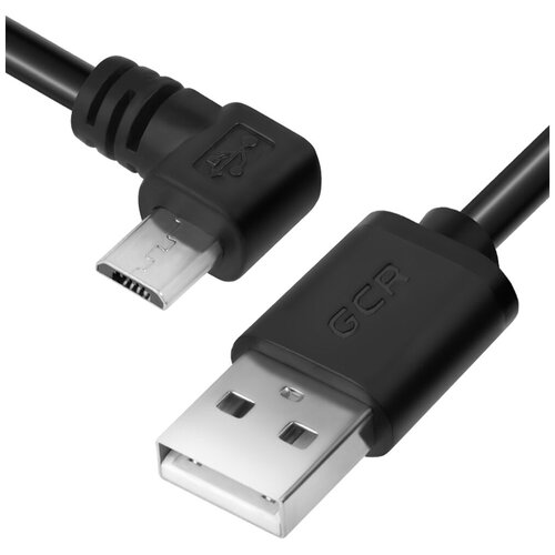Короткий Угловой кабель USB micro GCR 75 см 2.4A черный угловой провод micro USB