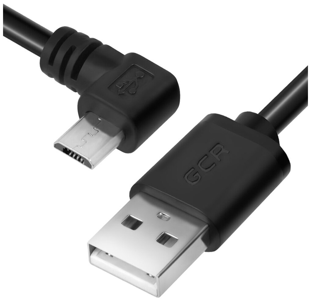 фото GCR Кабель 0.5m USB 2.0, AM/microB 5pin угловой левый, черный, 28/28 AWG, экран, армированный, морозостойкий