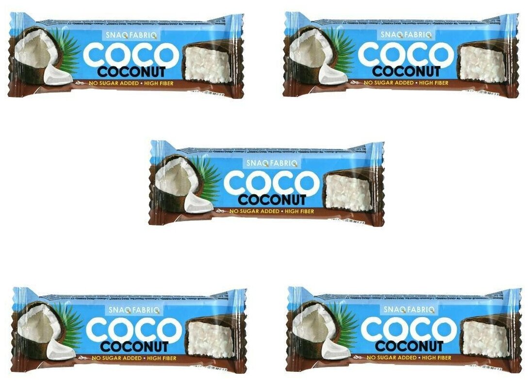 Батончик в шоколаде без сахара Bombbar Snaq Fabriq COCO Кокос (5 шт.)