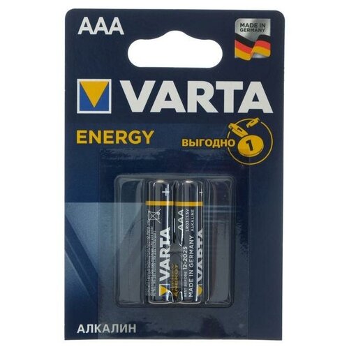 Батарейка алкалиновая Varta Energy, AAA, LR03-2BL, 1.5В, блистер, 2 шт.