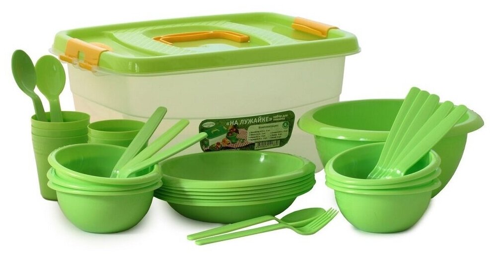 Набор пластиковой посуды "На лужайке" на 6 персон