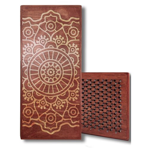 фото Доска садху черная паттерн мандала - 15, размер 31x14, шаг гвоздей 10 мм чакра