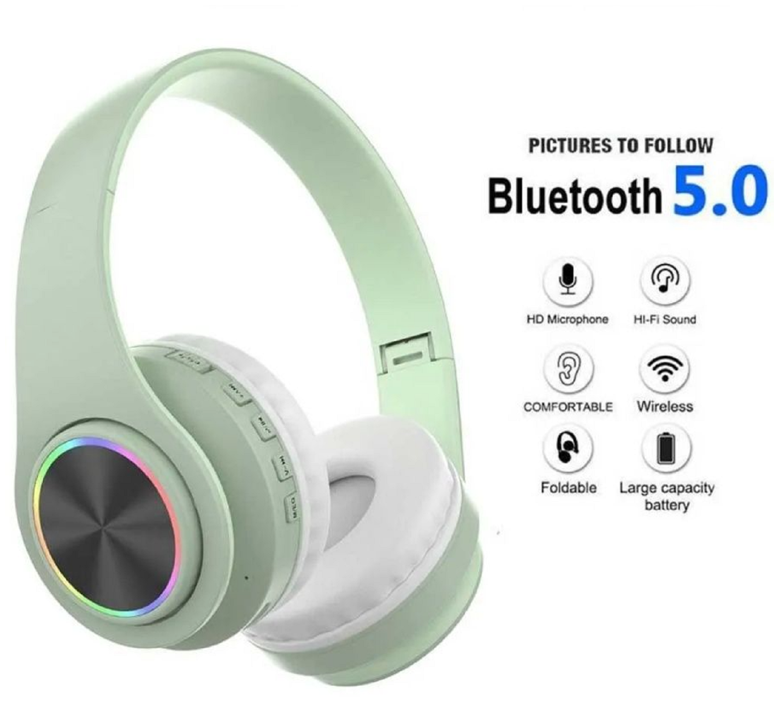 Беспроводные наушники Could Bass 39/встроенный микрофон и слот для карт TF/green