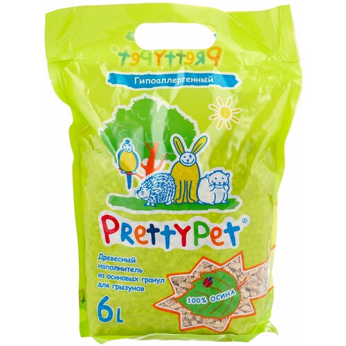 Pretty Pet Древесный наполнитель из осиновых гранул для грызунов и птиц 2 кг (6 л)