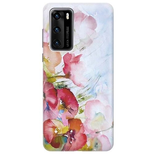 фото Ультратонкий силиконовый чехол-накладка для huawei p40 с принтом "акварельные цветы" gosso
