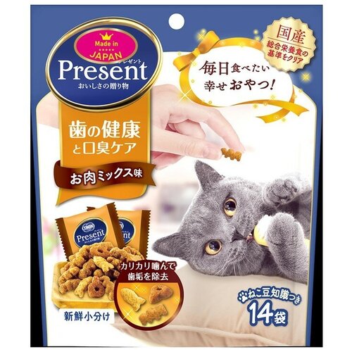 Лакомство для кошек Japan Premium Pet PRESENT из 4-х видов мяса для зубной гигиены, 42 г