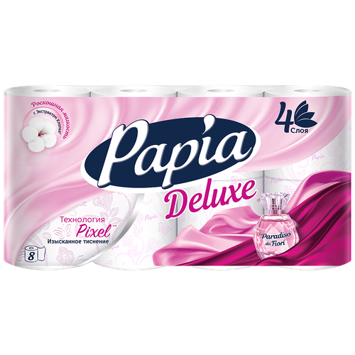 Туалетная бумага Papia Deluxe Paradiso dei Fiori четырехслойная 8 рул., белый туалетная бумага papia deluxe белая четырехслойная 8 рул белый