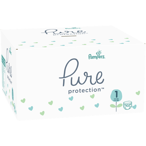 Pampers подгузники Pure Protection 1 (2-5 кг), 102 шт., белый