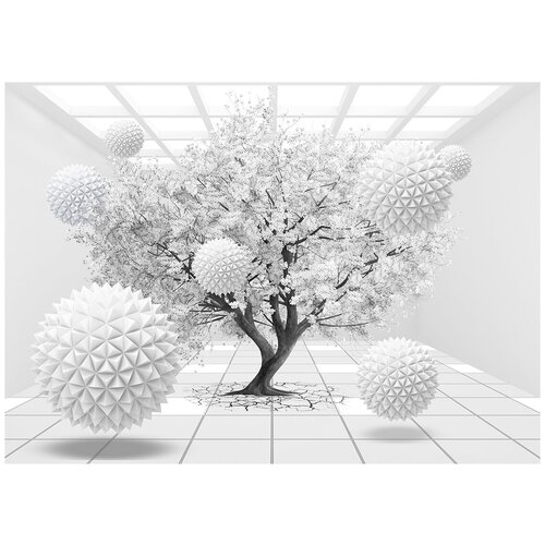 Древо жизни белое - Виниловые фотообои, (211х150 см)