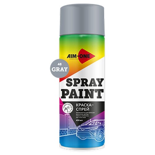 Краска Aim-One Spray Paint, серый, глянцевая, 450 мл aim one is450 размораживатель для удаления снега и льда aim one ice remover 420мл is 450