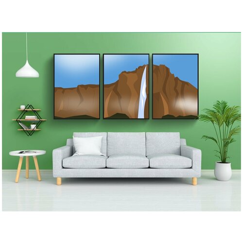 фото Набор модулных постеров для интерьера "прыжок ангела, водопад, гора" 60x90 см. в тубусе, без рамки lotsprints