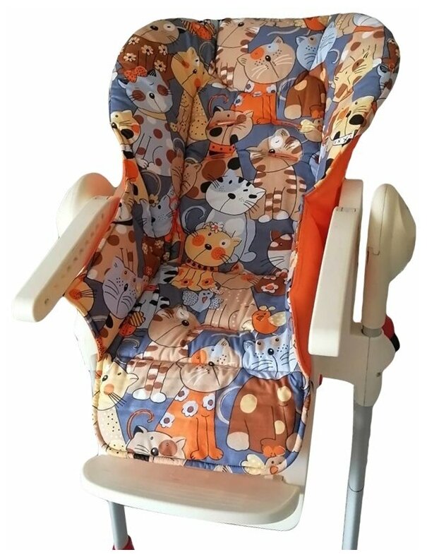 Двусторонний сменный вкладыш Стрекоза к стулу для кормления бренда Chicco Polly, Оранжевые коты
