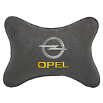 Автомобильная подушка на подголовник алькантара D. Grey с логотипом автомобиля OPEL - изображение
