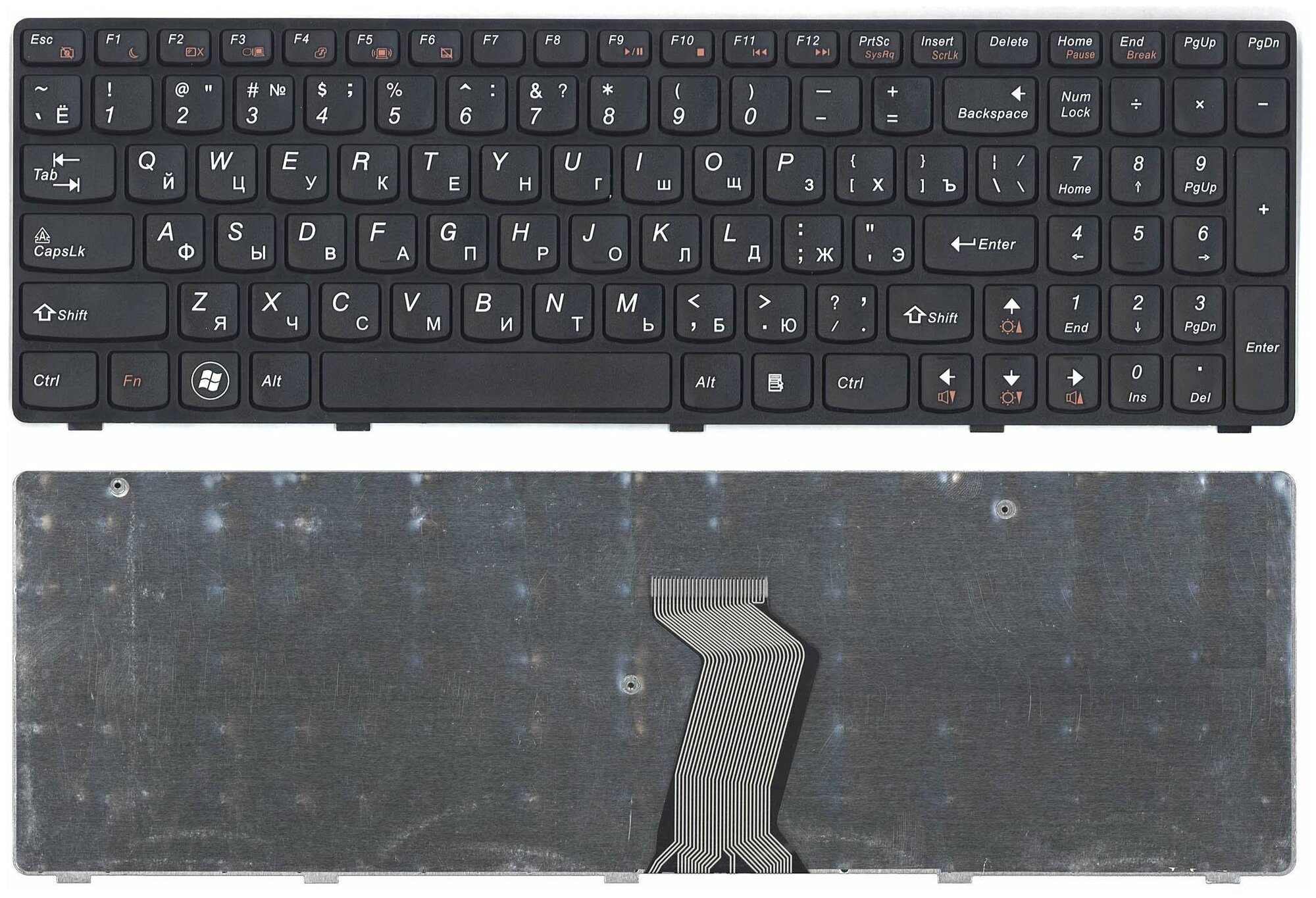 Клавиатура для ноутбука Lenovo IdeaPad G580AH черная с черной рамкой