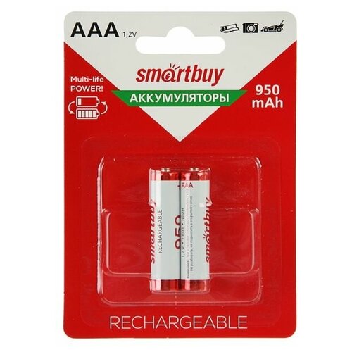 Аккумулятор Smartbuy, Ni-Mh, AAA, HR03-2BL, 1.2В, 950 мАч, блистер, 2 шт. 2476846