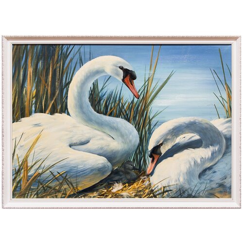фото Картина маслом "лебединая верность" решотка русская живопись