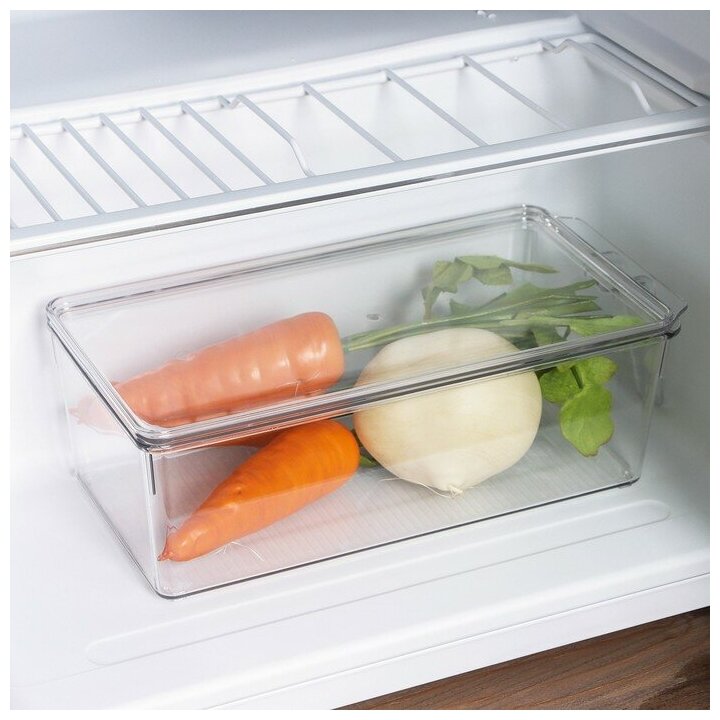 Контейнер для холодильника с крышкой и ручкой 32х14,5х10 см, цвет прозрачный 7365535