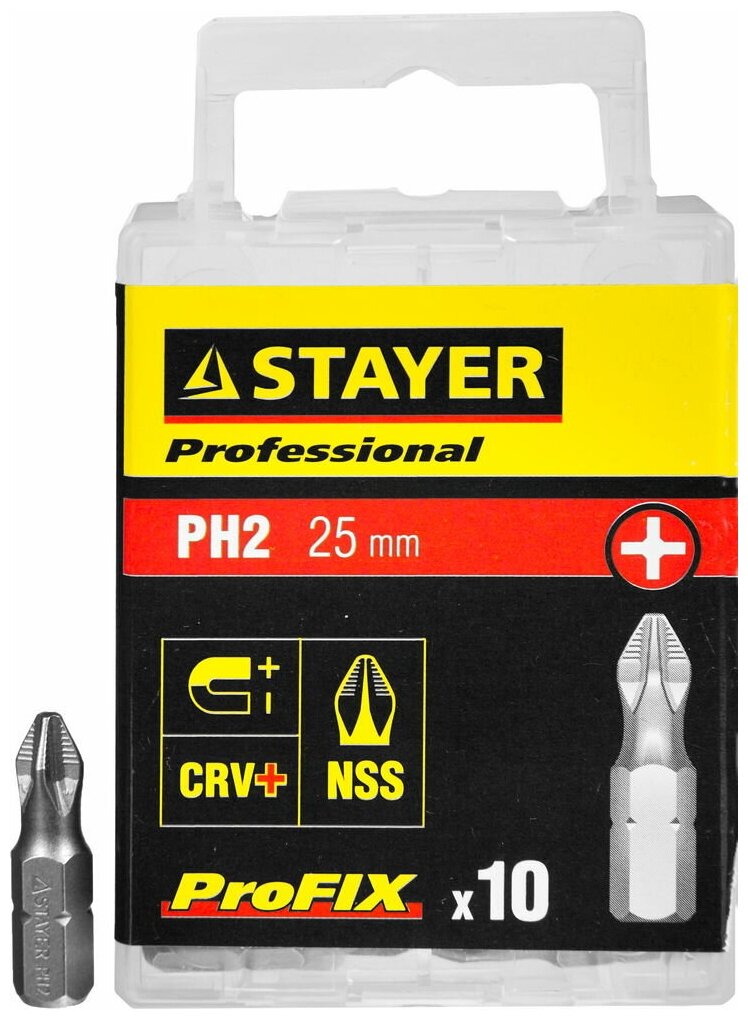 Набор бит STAYER ProFix PH2 25 мм 10 шт хромованадиевая сталь 1/4