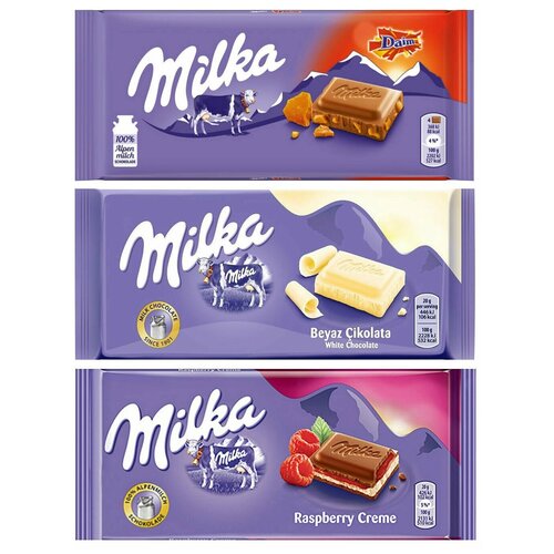 фото Шоколад milka daim + white + raspberry creme (набор из 3 шт), 100 г, 3 уп.