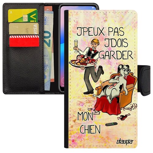 фото Красивый чехол книжка на мобильный // samsung galaxy a40 // "не могу - у меня собака!" шутка карикатура, utaupia, светло- розовый