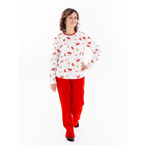 Пижама женская футер с начесом Impresa, цв. красный, бежевый, рис. зонтики, 50 / XL