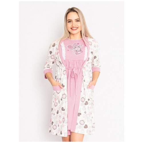 фото Комплект style margo, сорочка, халат, размер 58, розовый