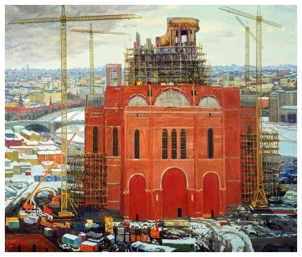 Репродукция на холсте Строительство Храма Христа Спасителя (Construction of the Cathedral of Christ the Saviour) Павлова Оксана 36см. x 30см.