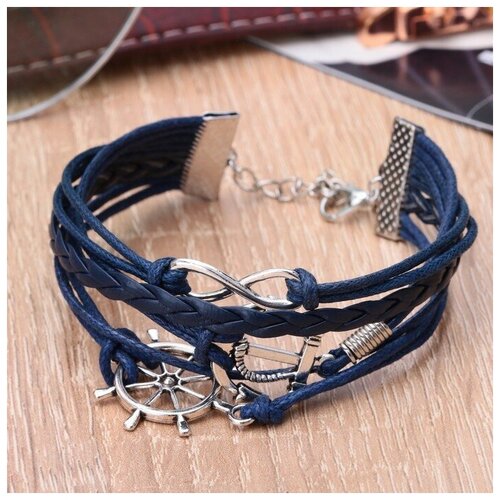 фото Браслет унисекс "магия знаков" якорь и штурвал, цвет синий с серебром, 18 см e.store