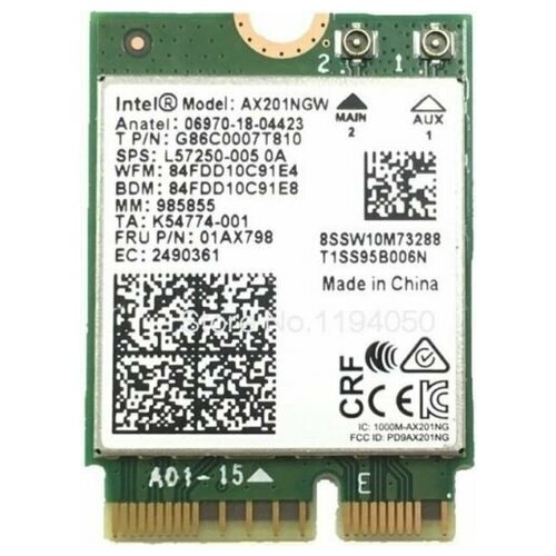 Сетевая карта Intel AX201. NGWG. NVW 999TD0 Wi-Fi 6 AX201, 2230, 2x2 AX+BT, No vPro адаптер беспроводных локальных сетей intel® wi fi 6e ax210 gig ax210ngw pcie m 2 ax210 ngwg intel m 2 e key 2230 2x2 ax bt wi fi pcie bt usb